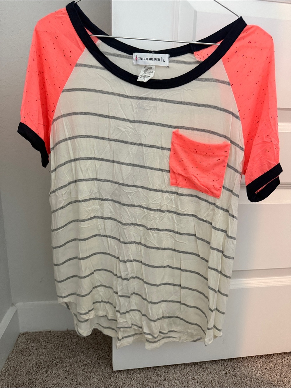 Girls' Neon Coral Raglan Pocket Tee